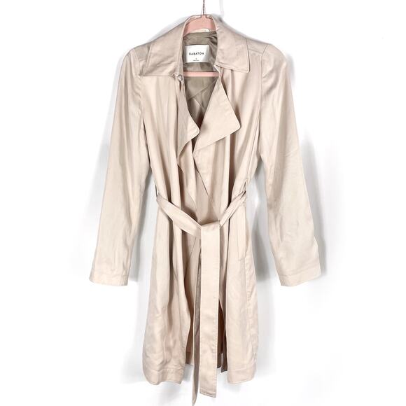 Babaton Maximo Trench Coat Denude Pink Drape Belted Pockets Long Sleeve Sz S - Picture 8 of 15